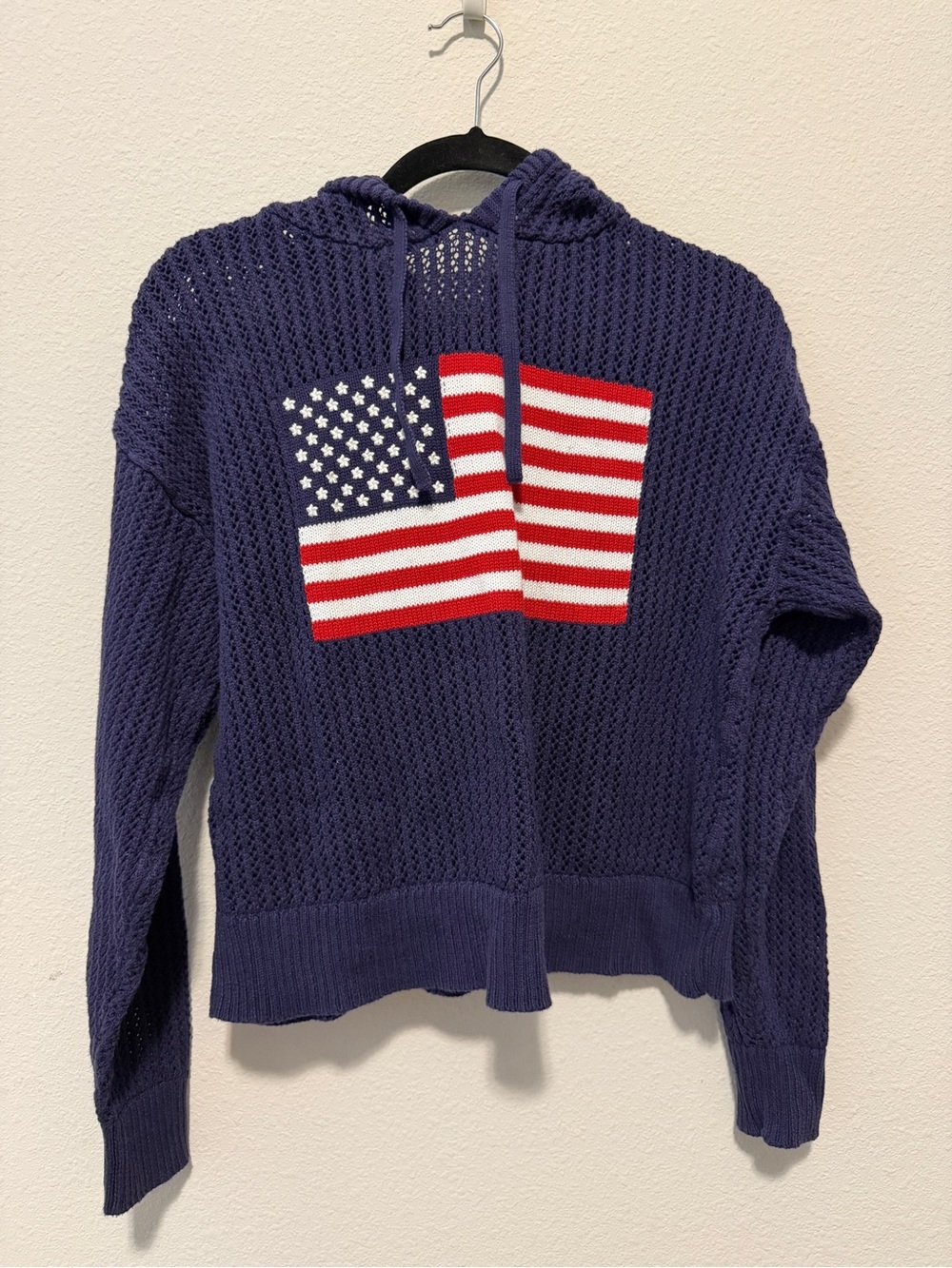 Target Navy Open-Knit Hooded Pullover with American Flag